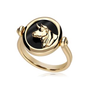 Zodiac Black Onyx Taurus Turn Ring in 18ct Gold Plated Silver