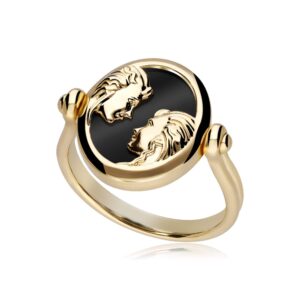 Zodiac Black Onyx Gemini Turn Ring in 18ct Gold Plated Silver