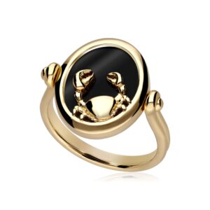 Zodiac Black Onyx Most cancers Turn Ring in 18ct Gold Plated Silver