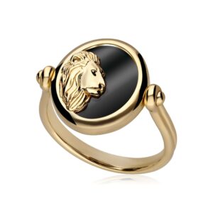Zodiac Black Onyx Leo Turn Ring in 18ct Gold Plated Silver