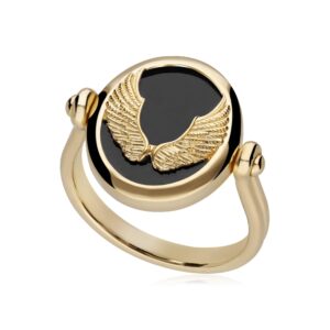 Zodiac Black Onyx Virgo Turn Ring in 18ct Gold Plated Silver