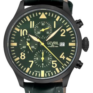 Gevril Mens Vaughn Chronograph Olive Leather Swiss Automatic ETA 7750 Watch – Green – One Size
