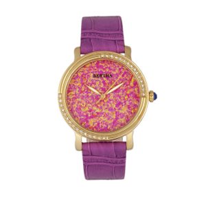 Bertha Womens Courtney Opal Dial Leather-Band Watch – Pink Stainless Steel – One Size