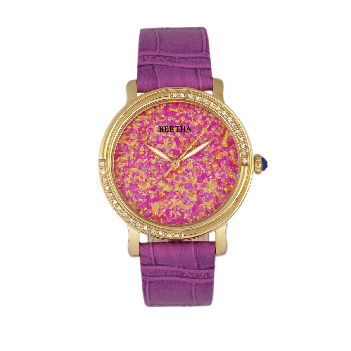 Bertha Womens Courtney Opal Dial Leather-Band Watch - Pink Stainless Steel - One Size