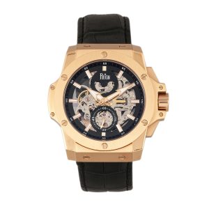 Reign Mens Commodus Computerized Skeleton Leather-based-Band Watch – Rose Gold Stainless Metal – One Dimension