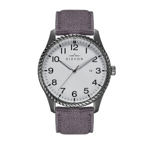 Elevon Mens Crosswind Canvas-Overlaid Leather-based-Band Watch w/ Date – Gray Steel – One Dimension