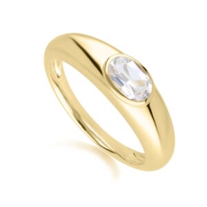 Fashionable Vintage Oval White Topaz Ring in 18ct Gold Plated Silver
