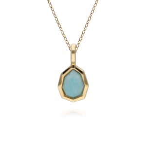 Abnormal B Gem Blue Peru Amazonite Pendant Necklace In Yellow Gold Plated Silver
