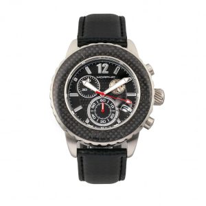 Morphic Mens M51 Series Chronograph Leather-Band Watch w/Date – Black & Silver Stainless Steel – One Size