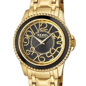 Rebel Mens Unisex Williamsburg Black Dial Stainless Steel Watch – Gold – One Size