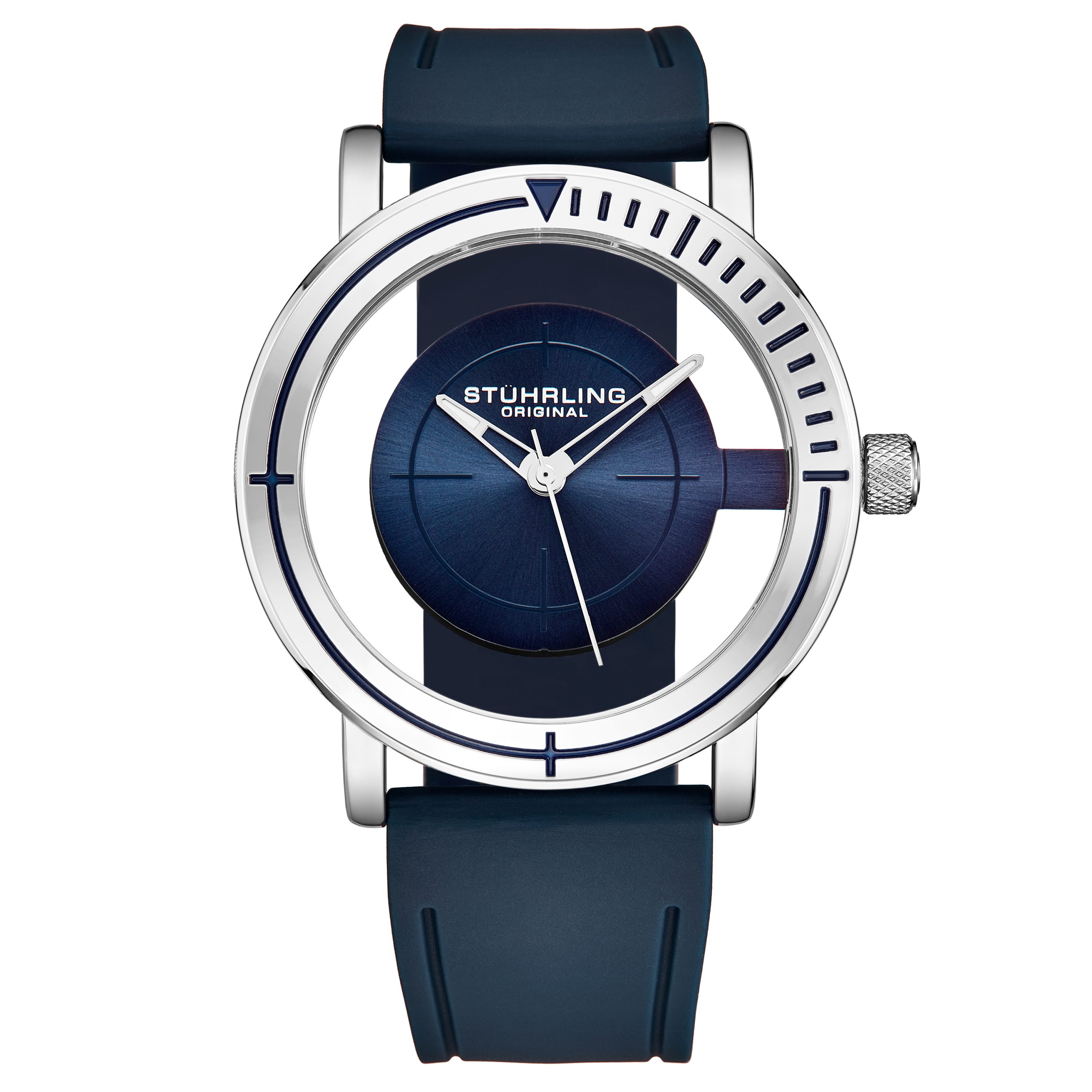 Stührling Mens Military Blue Aviator Quartz 42mm - Silver - One Measurement
