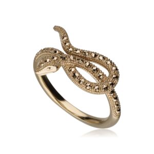 Artwork Nouveau Marcasite Winding Snake Ring in 18ct Gold Plated Silver