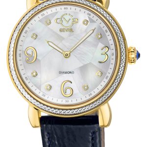 Gv2 Womens Ravenna 12612 White MOP Dial Blue Leather Swiss Quartz Watch – One Size
