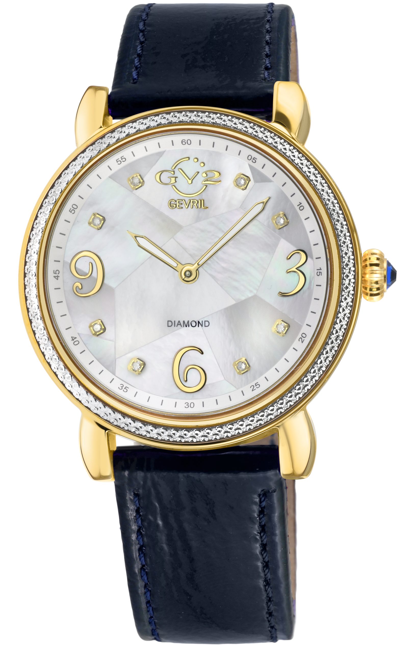 Gv2 Womens Ravenna 12612 White MOP Dial Blue Leather Swiss Quartz Watch - One Size