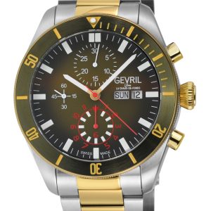 Gevril Mens Yorkville Chronograph Stainless Steel Swiss Automatic ETA 7750 Watch – Gold – One Size