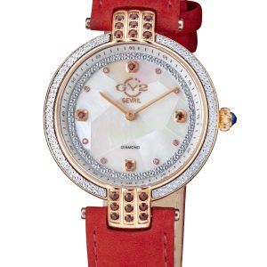 Gv2 Matera WoMens Swiss Quartz White Mother of Pearl Dial Red Suede Watch Diamond – One Size
