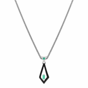 Grand Deco Teeth & Emerald Pendant in 9ct White Gold