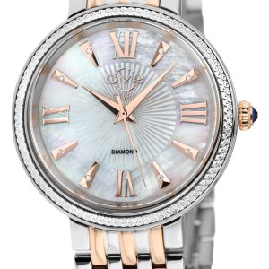 Gevril GV2 WoMens Genoa 12535 Swiss Quartz Mother of Pearl Diamond Two-Tone Stainless Steel Watch – Silver & Gold – One Size