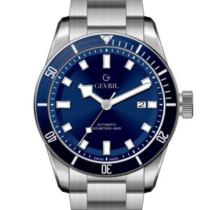 Gevril Mens Yorkville Swiss Computerized Sellita SW200 Blue Dial Stainless Metal Watch – Silver – One Dimension