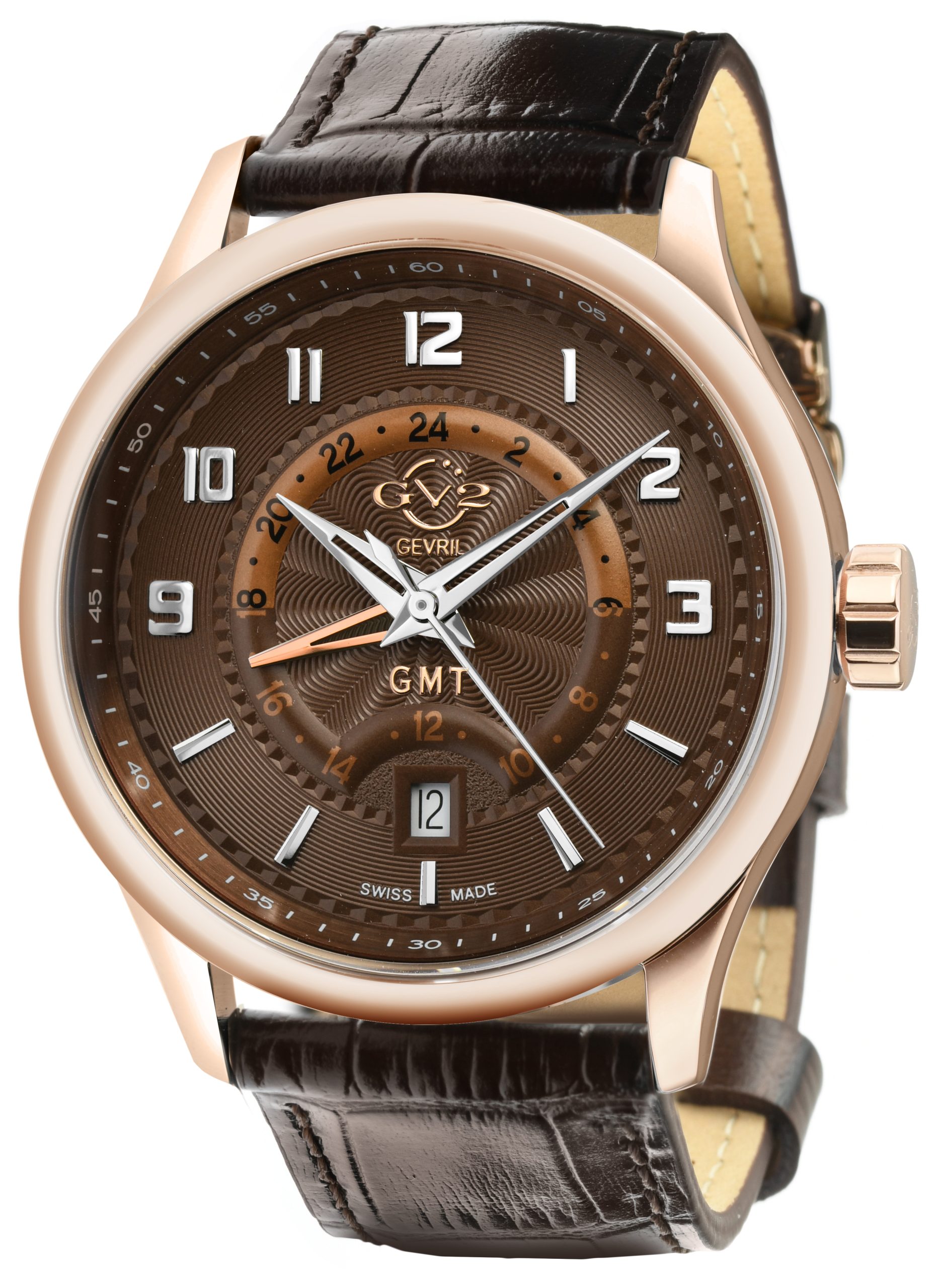 Gevril Womens GV2 Mens Giromondo Brown Dial Calfskin Leather-based Watch - One Dimension