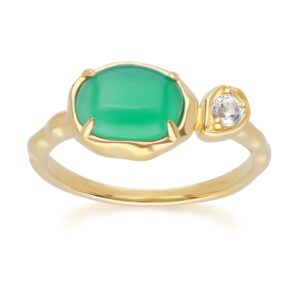 Abnormal Oval Dyed Inexperienced Chalcedony & Topaz Ring In 18ct Gold Plated SterlIng Silver