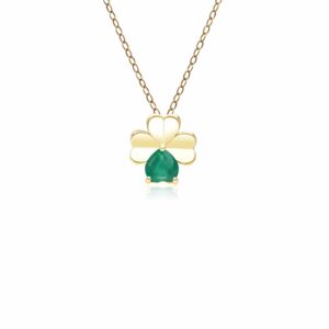 Gardenia Emerald Clover Pendant Necklace in 9ct Yellow Gold