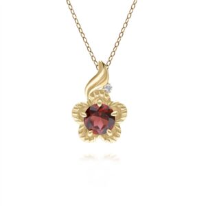 Floral Spherical Garnet & Diamond Pendant in 9ct Yellow Gold