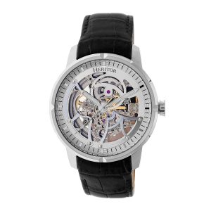 Heritor Automated Mens Ryder Skeleton Leather-based-Band Watch – Black/White Stainless Metal – One Dimension