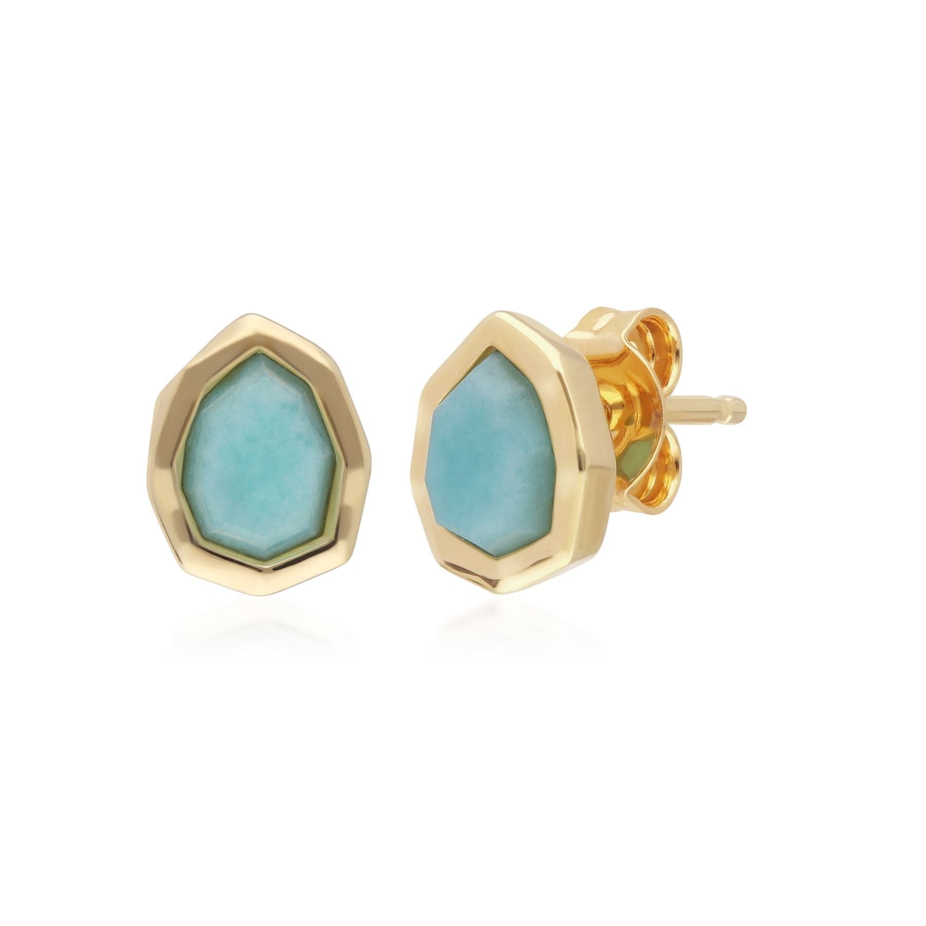 Abnormal B Gem Blue Peru Amazonite Stud Earrings In Yellow Gold Plated Silver