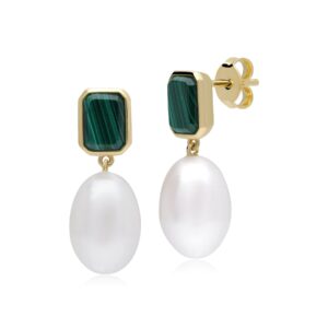 ECFEW™ Unifier Malachite & Pearl Drop Earrings in Gold Plated Sterling Silver