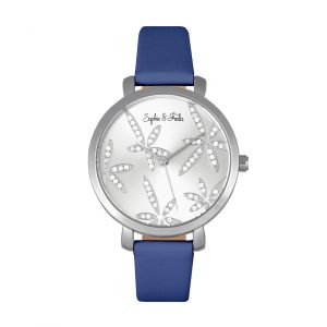 Sophie & Freda Womens Key West Leather-based-Band Watch w/Swarovski Crystals – Blue Stainless Metal – One Measurement