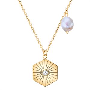Valero Pearls Womens Necklace stainless steel yellow gold freshwater cultured pearl white preciosa – Size 40cm