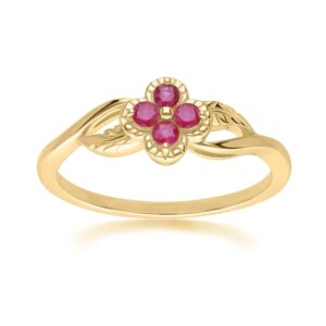 Floral Spherical Ruby Ring in 9ct Yellow Gold
