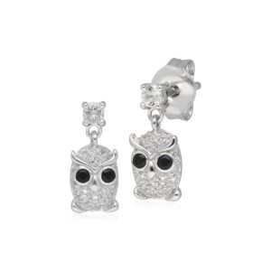 Lawn Impressed Spinel & Transparent Topaz Owl Stud Earrings In Sterling Silver