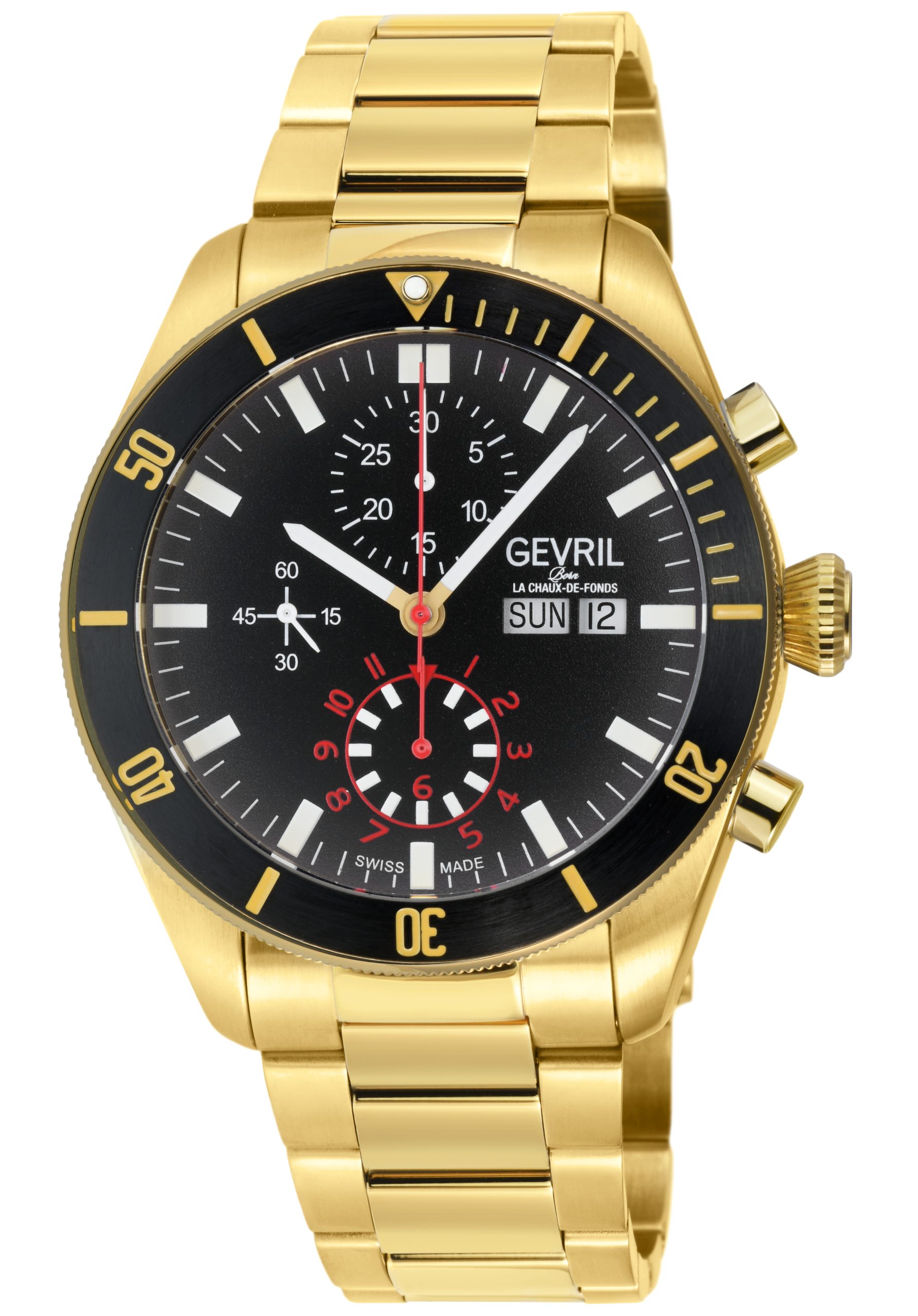 Gevril Mens Yorkville Chronograph 48628B Swiss Automatic ETA 7750 Watch - Gold - One Size