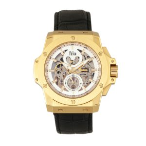 Reign Mens Commodus Automated Skeleton Leather-based-Band Watch – Gold Stainless Metal – One Measurement