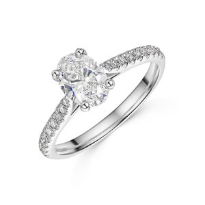 Platinum Lab Grown 1.00t Oval Diamond Solitair with Shoulders 1.25 tw