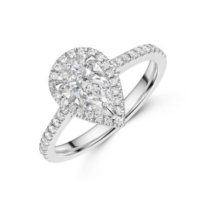 Platinum Lab Grown 1.00ct Pear Diamond Halo Shoulders 1.25tw