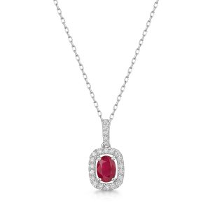 9ct White Gold 1.00ct Oval Lower Ruby with 0.25ct Lab Grown Diamond Halo Pendant