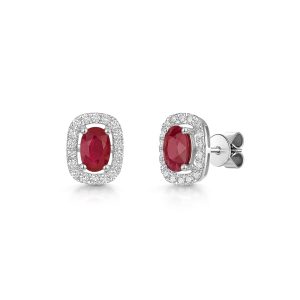 9ct White Gold 1.31ct Oval Ruby with 0.30ct Lab Grown Diamond Halo Earrings