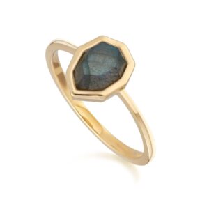 Abnormal B Gem Labradorite Ring in Gold Plated Sterling Silver