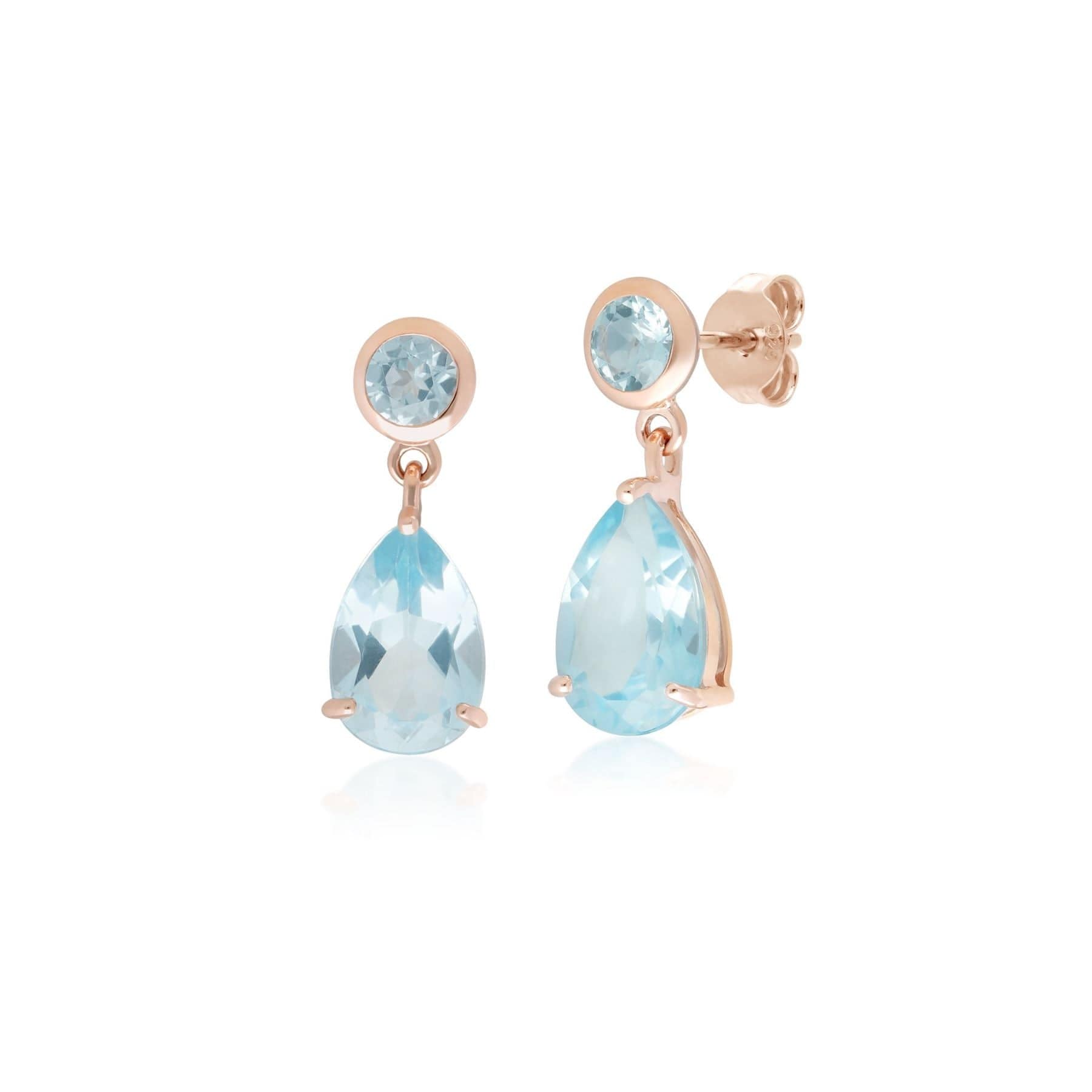 Vintage Pear Blue Topaz Drop Earrings in 9ct Rose Gold