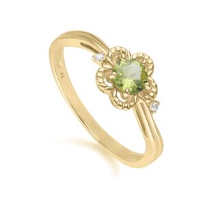 Floral Spherical Peridot & Diamond Ring in 9ct Yellow Gold