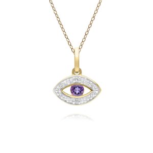 ECFEW™ Dainty Evil Eye Amethyst & Diamond Pendant in 9ct Yellow Gold