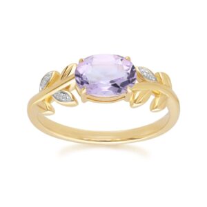 O leaf Red Amethyst & Diamond Ring In 9ct Yellow Gold
