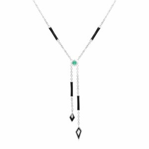 Grand Deco Tooth & Emerald Negligee Necklace in 9ct White Gold