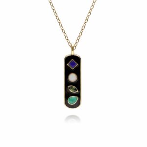 Coded Whispers Black Teeth ‘Love’ Acrostic Gemstone Pendant in Gold Plated Sterling Silver