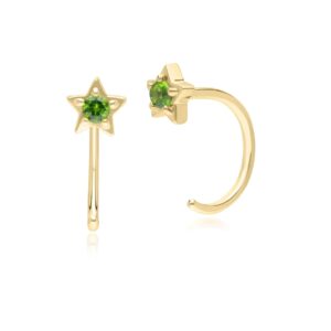 Fashionable Vintage Chrome Diopside Pull Thru Hoop Earrings in 9ct Yellow Gold