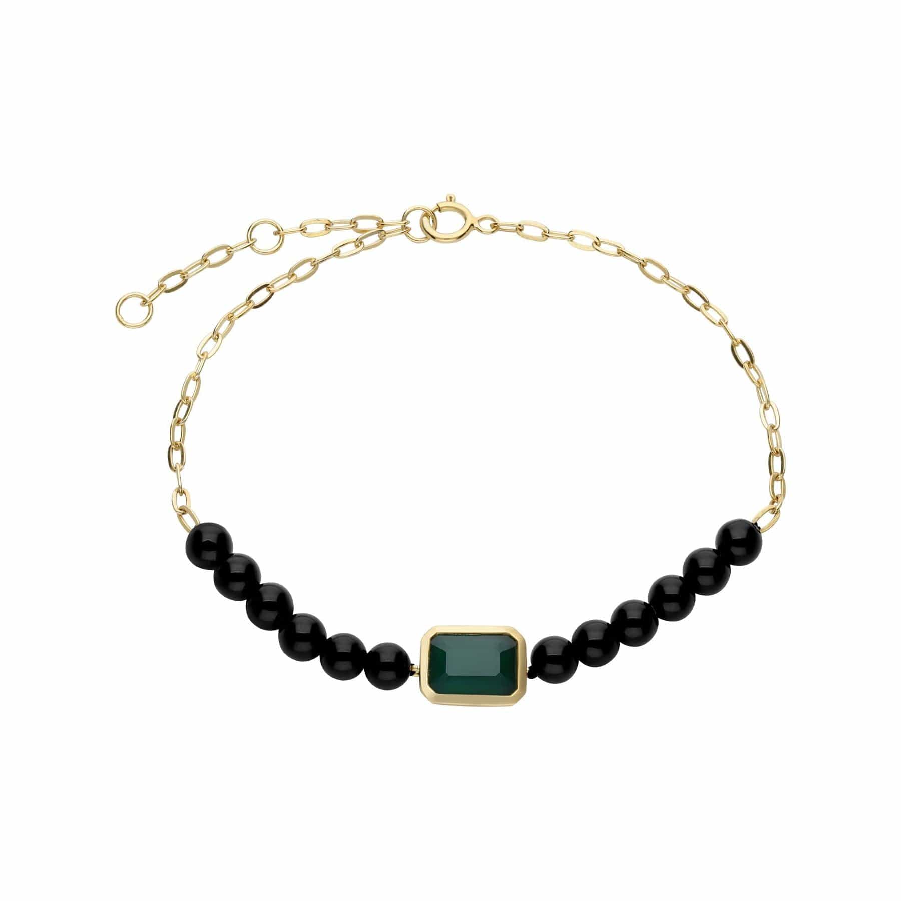 ECFEW™ Unifier Onyx & Dyed Inexperienced Chalcedony Bracelet In Gold Plated Sterling Silver