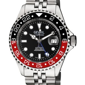 Gevril Mens Wall Side road 4954B Swiss Automated GMT, SW330 Motion Luminous Date Stainless Metal Watch – Silver – One Measurement